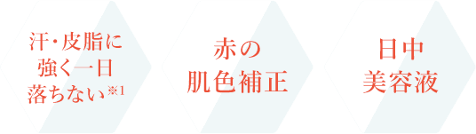 汗・皮脂に強く一日落ちない※１ 赤の肌色補正 日中美容液