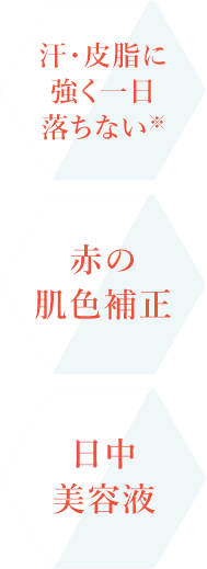 汗・皮脂に強く一日落ちない※１ 赤の肌色補正 日中美容液